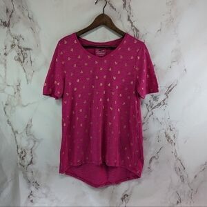 Chicos T Shirt Women 0 Small Pink Ultimate Tee Sailboat Gold Print Pleated Short